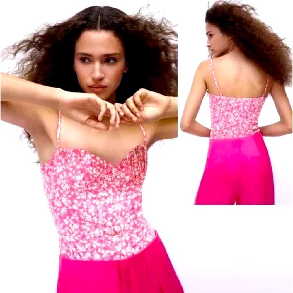 Zara NWT Pink floral corset Bodysuit, Size M